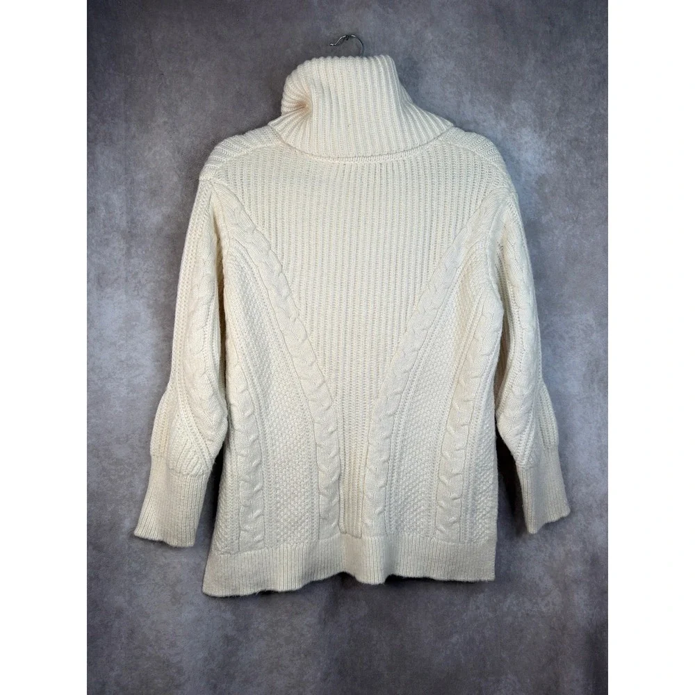 Banana Republic Cream Cable Knit Turtleneck Sweater XS Women‎ Merino Wool Alpaca